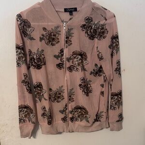Chaps Floral Print Bomber Jacket in Soft Pink